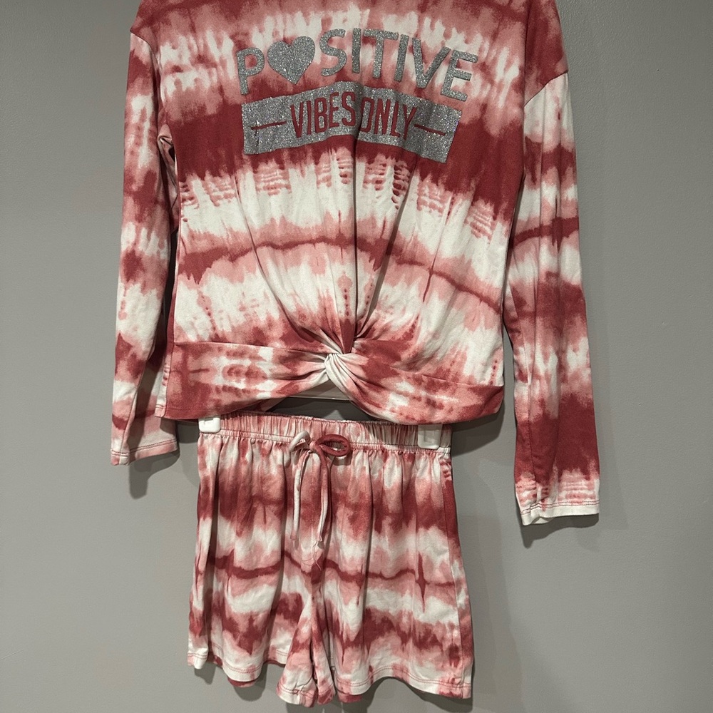 Red and White Tie-Dye Pajama Set
